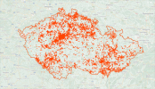 Mapa pozorování, kterým byl přiřazen výzkumný stupeň v projektu Česká flóra na portále iNaturalist – jde o údaje se správností určení zaznamenaného druhu potvrzenou dalším členem komunity. 