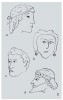 Fiktivní portréty některých zmiňovaných postav: Perseova matka Danaé (a) a jeho manželka Andromedé (b), slavný hudebník a pěvec Orfeus (c), achajský hérós Aiás (d). Orig. T. Pavlík