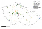 Mapa zobrazující distribuci nálezů v databázi Lesodiverzita v rámci území České republiky. Orig. J. Hofmeister