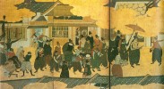 Portugalští obchodníci přiváželi do Japonska vedle čínského hedvábí a evropských mušket také různá zvířata, jak vidíme na paravánu stylu namban z let 1593–1614. Za autora bývá  považován umělec Kamo Domi. Z archivu autora