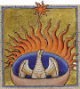 Fénix, iluminace z Aberdeenského bestiáře (12. století). Převzato z Wikimedia Commons, v souladu s podmínkami použití 