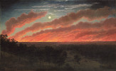 Eugene von Guerard – Požár buše mezi horou Elephant a městem Timboon (1857, výřez). Převzato z Wikimedia Commons, v souladu s podmínkami použití 