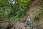 Průzkum 13 m mocného sedimentárního sledu proříznutého potokem ve Valčianské dolině v Malé Fatře na Slovensku. Lokalita je unikátní tím, že se zde společně zachovávají schránky měkkýšů, zbytky rostlin i pylová zrna. Foto P. Pokorný