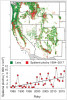 Plocha spálených lesů na západě USA v letech 1984–2017. Upraveno  podle: P. B. Duffy (2019)