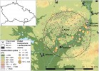 Lokalizace zaniklého Vracovského jezera a množství archeologických  komponent v okruhu 50 km. Blíže v textu. Orig. J. Kolář