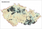 Rozšíření hlaváčku letního v České republice. Bílé body – nálezy do r. 1950, šedé – z let 1951–2000, černé – od r. 2001. Podle údajů z databáze Pladias, orig. O. Hájek 