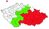 Rozšíření bázlivce kukuřičného  v České republice v r. 2011.  Podle Státní rostlinolékařské správy