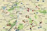 Mapa hnízdišť ledňáčka říčního (Alcedo atthis) na potocích na území Prahy a blízkého okolí využívaných v hnízdních sezonách 2017 a 2018 a počátkem sezony 2019. Čísla bodů odpovídají číslům lokalit  uvedených v tab. 1. Upraveno podle: https://www.google.com/maps. Orig. A. Hadravová