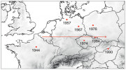 Šíření invazní pavučenky novozélandské (Ostearius melanopygius) Evropou. V současnosti má již kosmopolitní areál. Upraveno podle: V. Růžička (1995)