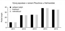 Vývoj mikropopulace rdestu dlouholistého v rameni Ploučnice u Heřmaniček (vysázeno r. 2010). Orig. R. Prausová