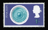 Kolonie štětičkovce Penicillium notatum na známce z příležitostné série British Discovery (na dalších radar, tryskový motor a televizor). Velká Británie 1967. Snímek z archivu A. Novákové