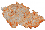Druhová rozmanitost v České republice – počet druhů v katastrálních územích, nejtemnější odstín odpovídá nejvyššímu počtu druhů. Orig. Nálezová databáze ochrany přírody