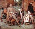 Mrzáci. Dílo vlámského malíře  Pietera Brueghela staršího z r. 1568 zachycuje postižené gangrenózní  formou ergotismu.