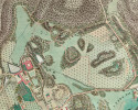 Mapa zámeckého parku z r. 1844  od Karla Knafa, která zároveň sloužila jako podklad pro další úpravy.  Státní oblastní archiv v Litoměřicích a fond Velkostatek Červený Hrádek