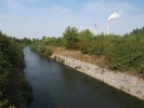 Kanál chladicího okruhu opatovické elektrárny (v pozadí). V tomto kanálu se celoročně udržuje teplota vody mezi  20 a 35 °C – jde tedy o zdroj tepelného znečištění řeky Labe nad Pardubicemi. Foto J. Špaček