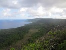 Pohled z Margaret Knoll na níže položené terasy ostrova. V popředí  světlý druhotný porost na místě bývalého fosfátového dolu. Foto S. Bílý