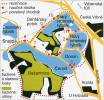 Přírodní rezervace Vrbenské rybníky, mapa z informační tabule s vyznačením naučné stezky Po hrázích Vrbenských rybníků