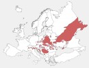 Rozšíření zvonovce liliolistého v Evropě na základě publikovaných  map, v České republice zpřesněno  podle databáze Floristická dokumentace (FLDOK)