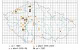 Výskyt raka bahenního v České republice. Upraveno podle: Nálezová databáze ochrany přírody Agentury ochrany přírody a krajiny ČR (2014)