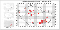 Nově se šířící a silně přibývající vlha pestrá (Merops apiaster). Upraveno podle: K. Šťastný a kol. (2021)