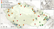Lokalizace 65 referenčních lokalit, reprezentujících variabilitu zachovalých říčních podmínek v České republice – nížinné řeky, řeky středních poloh, podhorské řeky, potoky středních poloh, podhorské potoky. Orig. V. Horsáková