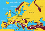 Prominentní poloha Krkonoš v rámci rozložení hlavních evropských pohoří  na severní polokouli. Z archivu Správy Krkonošského národního parku