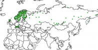 Boreálně-alpínský areál šídla horského (Aeshna caerulea) s nespojitým rozšířením v severních zemích a v horských oblastech střední Evropy (zeleně výskyt známý po r. 1990, podle Mezinárodního svazu ochrany přírody, IUCN). Orig. S. Ožana a A. Dolný