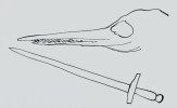 Protažené rostrum ichtyosaura Excalibosaurus costini McGowan, 1986, vypadá jako Artušův meč Excalibur. Orig. T. Pavlík