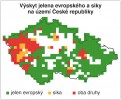 Sika a jelen evropský se na některých místech v České republice, především na Plzeňsku, potkávají. Zde je největší  riziko křížení. Orig. P. Pipek,  upraveno podle: www.biolib.cz