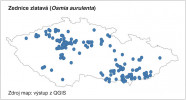 Rozšíření zednice zlatavé (Osmia aurulenta) v České republice. Orig. P. Bogusch