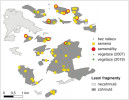 Výskyt nelesní třtiny křovištní (Calamagrostis epigejos), se semeny šířícími se větrem,  ve fytocenologických snímcích v letech 2007 a 2019, sběrech semen a semenáčcích vzešlých ve skleníku. Třtina křovištní se prozatím prosazuje v reálné vegetaci zejména menších lesních fragmentů. Orig J. Hofmeister