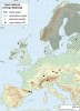 Mapa současného rozšíření vrkoče rašelinného v Evropě. Plochy hustě  šrafované představují hojný výskyt,  plochy řídce šrafované roztroušený výskyt, černé body značí izolované lokality, hvězdičky nové nálezy v České republice. Orig. O. Hájek a V. Schenková
