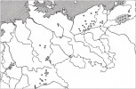 Mapa výskytu výra velkého v Německu (výřez) včetně pohraničí s Československem. Orig. G. Niethammer, Rukověť německé ornitologie (1938). Z archivu autorů