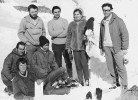 Studničná 1969, Krkonoše. Zleva V. Huml, Eduard Brabec, L. Bureš,  E. Duhová-Rejmánková, Marcel Rejmánek, Ludmila Hájková a J. Jeník. Foto z archivu J. Kubíkové