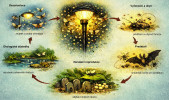 Zjednodušené vyobrazení vztahů vlivu umělého světla na hmyz.   Orig. T. Jor, vytvořeno pomocí nástroje  ChatGPT (OpenAI, 2026) 